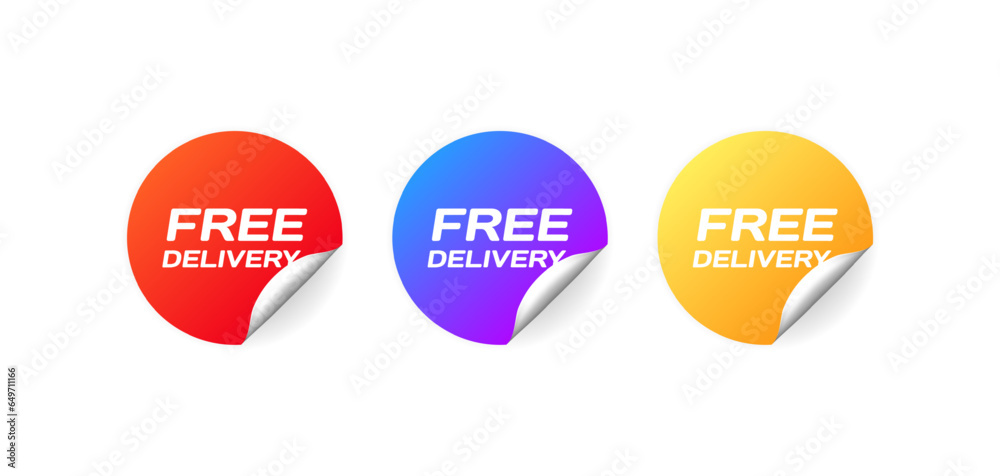 Free delivery sticker. Flat, color, delivery of goods, free delivery. Vector icons Free delivery sticker. Flat, color, delivery of goods, free delivery. Vector icons