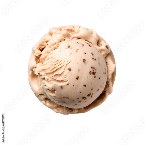 Front view of Hazelnut ice cream isolated on a white transparent background 