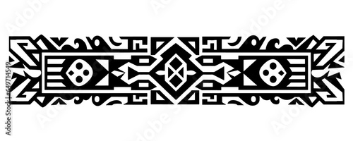 Rectangle black seamless Incan pattern on white background. Aztec, Mayan texture design. 
