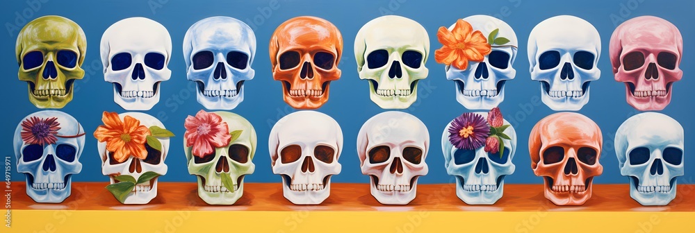 Skull illustration background wallpaper design, day of the dead, Día de Muertos Skull illustration background wallpaper design, day of the dead, Día de Muertos