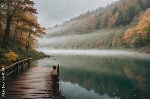 autumn in the forest lake photo