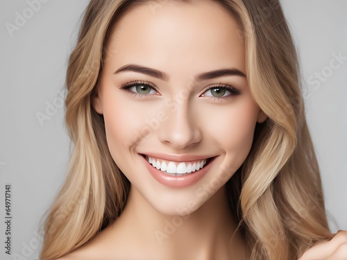 A closeup portrait of young Asian smiling woman with clean white teeth. Generative AI