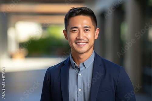 portrait of a confident Filipino man in his 30s wearing a chic cardigan against an abstract background