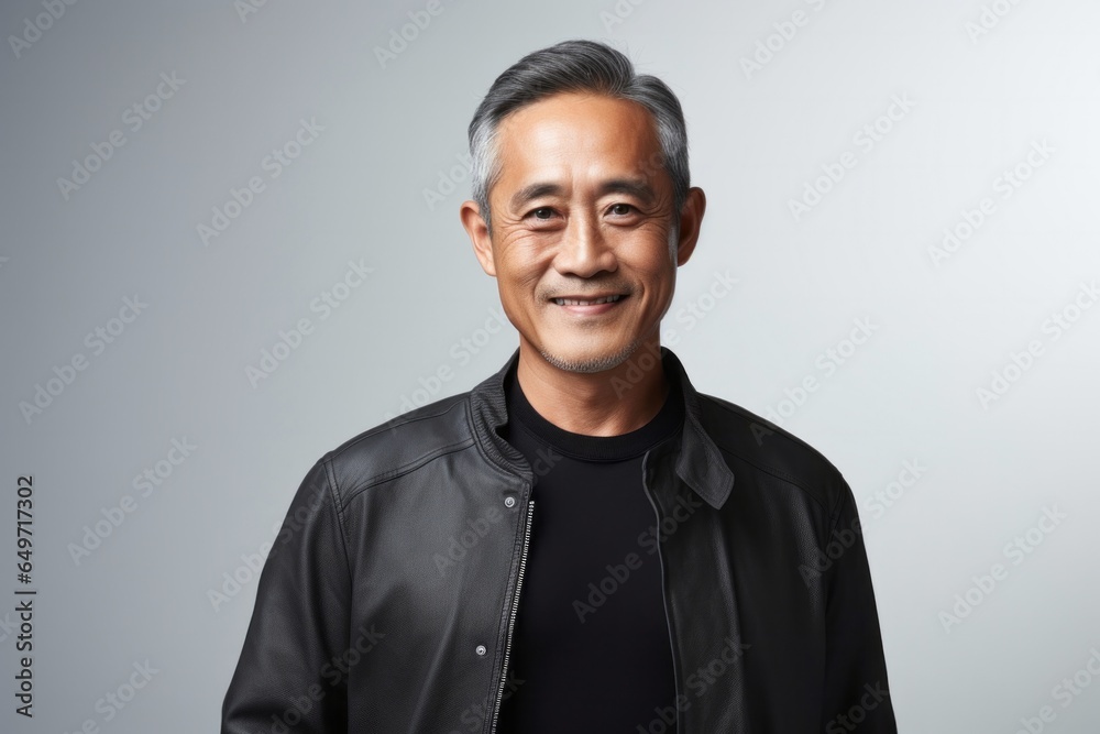portrait of a confident Filipino man in his 50s wearing a chic cardigan against a minimalist or empty room background portrait of a confident Filipino man in his 50s wearing a chic cardigan against a minimalist or empty room background