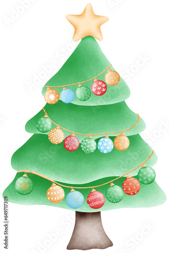 watercolor cute christmas and new year tree