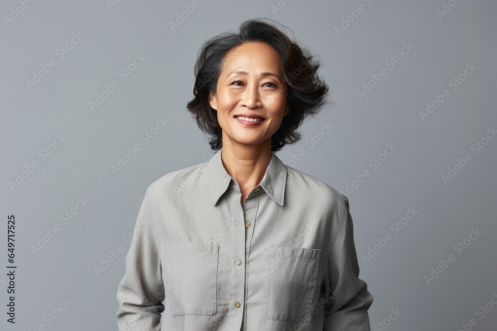 portrait of a confident Filipino woman in her 50s wearing a chic cardigan against a white background portrait of a confident Filipino woman in her 50s wearing a chic cardigan against a white background