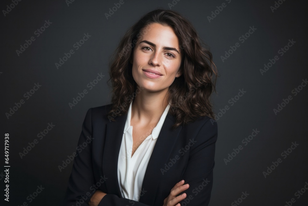 portrait of a confident Israeli woman in her 30s wearing a classic blazer against a minimalist or empty room background portrait of a confident Israeli woman in her 30s wearing a classic blazer against a minimalist or empty room background
