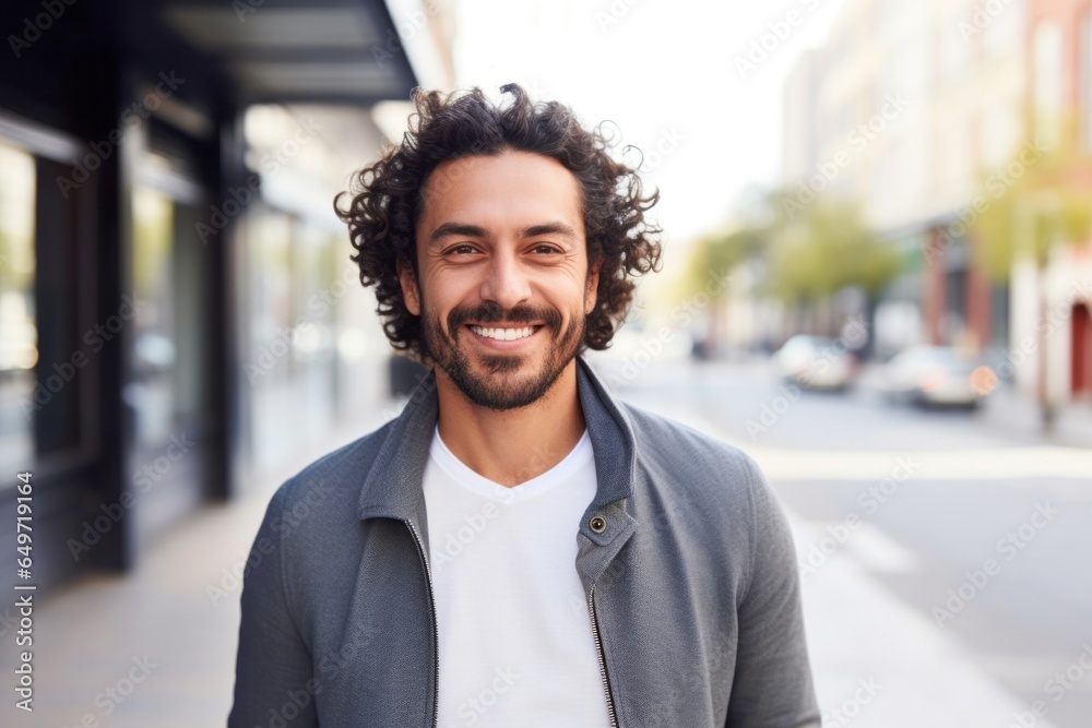 Obraz premium portrait of a confident Mexican man in his 30s wearing a chic cardigan against a white background