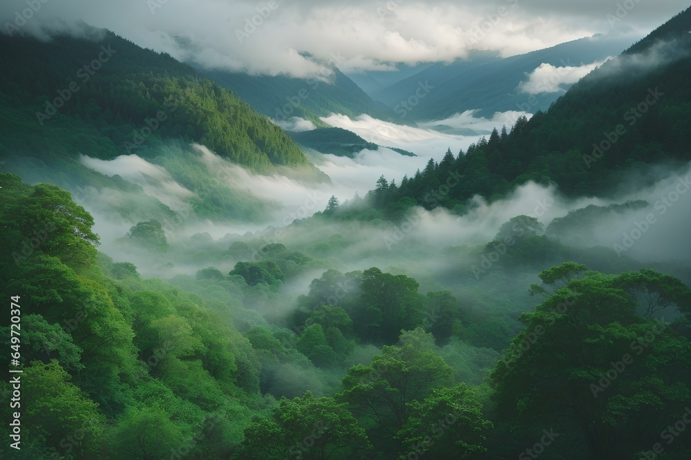 landscape with clouds fog