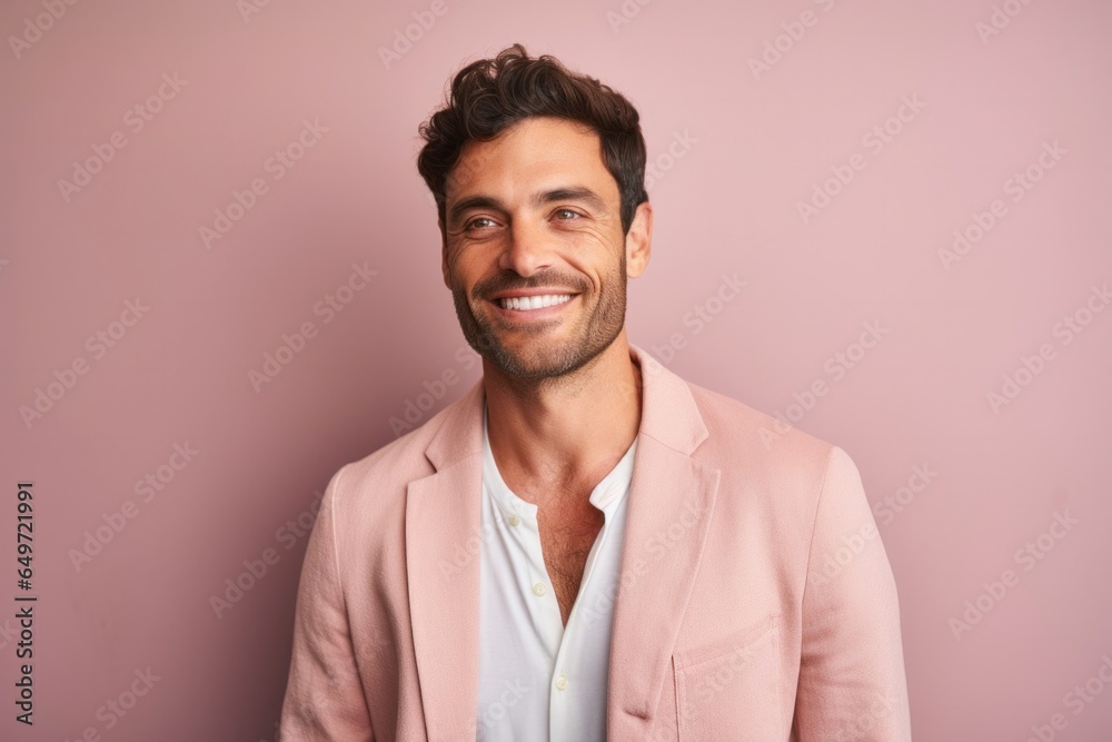 Portrait of a confident Israeli man in his 30s wearing a chic cardigan against a pastel or soft colors background Portrait of a confident Israeli man in his 30s wearing a chic cardigan against a pastel or soft colors background