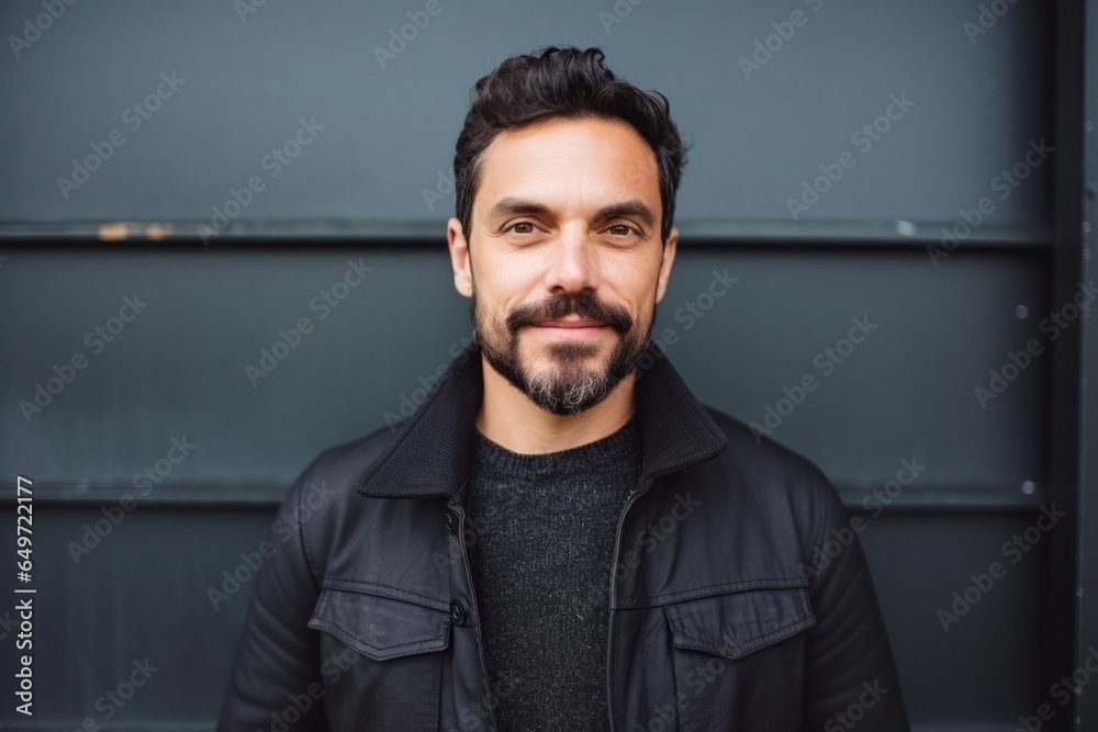 Obraz premium medium shot portrait of a confident Mexican man in his 30s wearing a chic cardigan against an abstract background