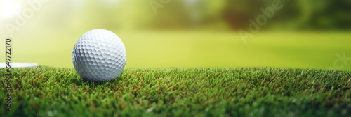 Golf ball on grass in fairway green background
