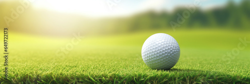 Golf ball on grass in fairway green background