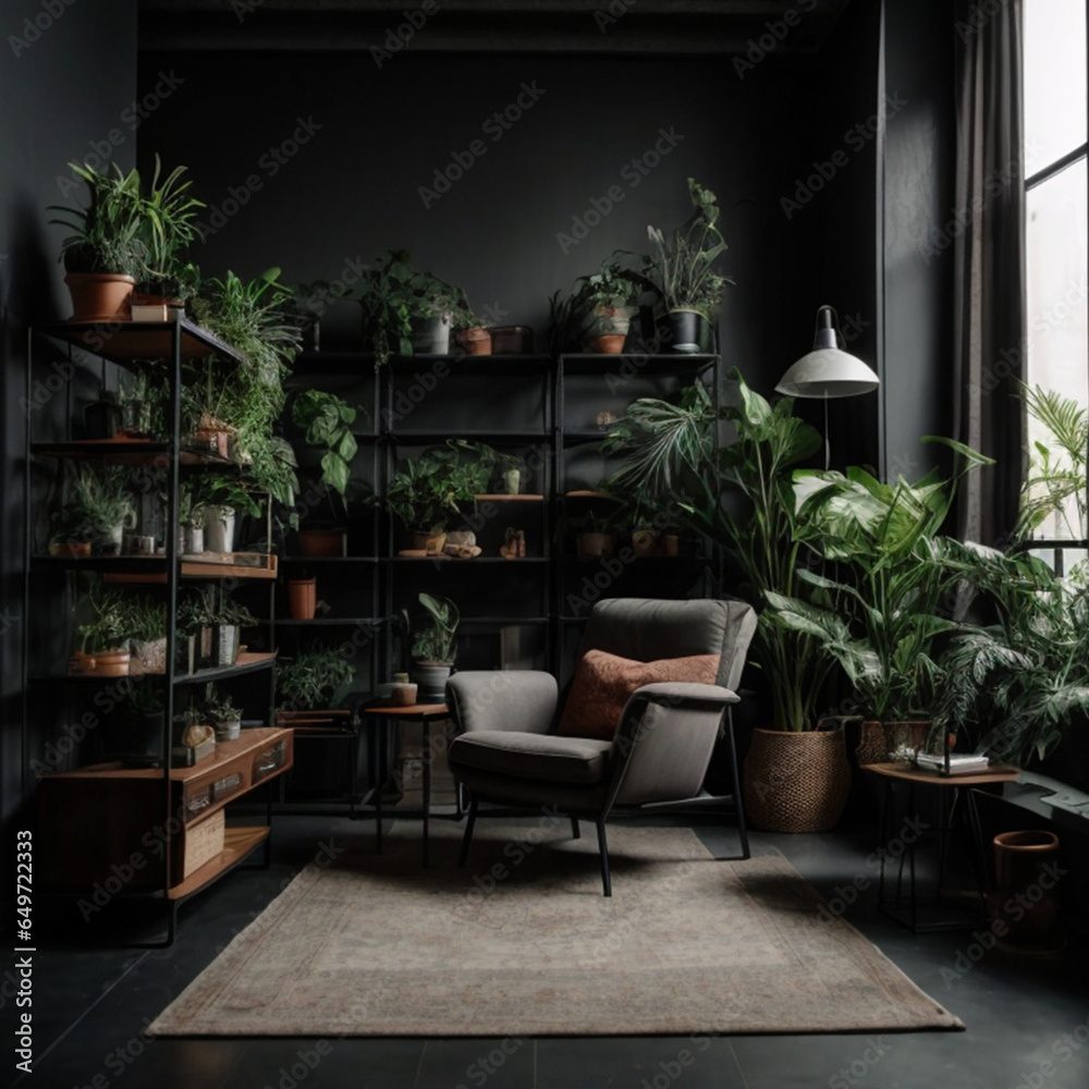 Obraz premium Modern interior, home, decor, light, plant, window, apartment
