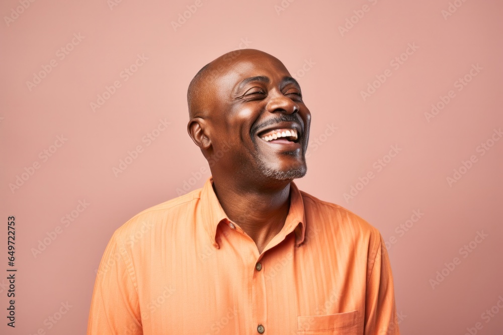 Portrait of a confident Kenyan man in his 50s wearing a chic cardigan against a pastel or soft colors background Portrait of a confident Kenyan man in his 50s wearing a chic cardigan against a pastel or soft colors background