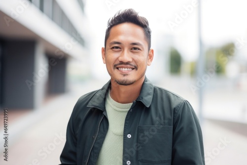 medium shot portrait of a Filipino man in his 30s wearing a chic cardigan against a white background photo