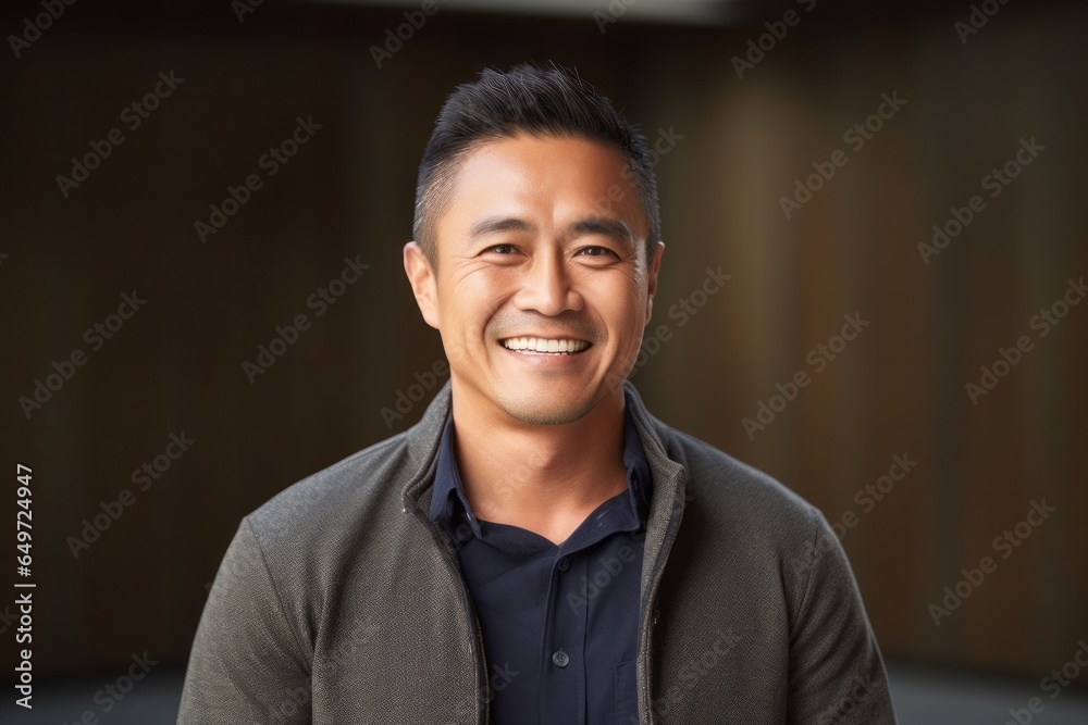 medium shot portrait of a happy Filipino man in his 40s wearing a chic cardigan against an abstract background medium shot portrait of a happy Filipino man in his 40s wearing a chic cardigan against an abstract background
