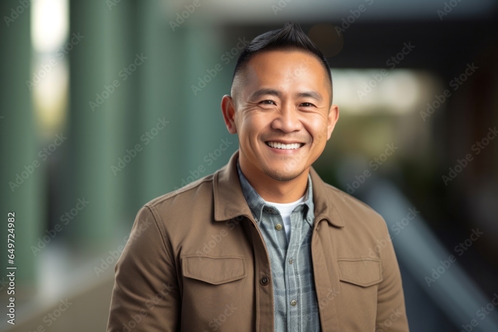 medium shot portrait of a happy Filipino man in his 40s wearing a chic cardigan against an abstract background medium shot portrait of a happy Filipino man in his 40s wearing a chic cardigan against an abstract background
