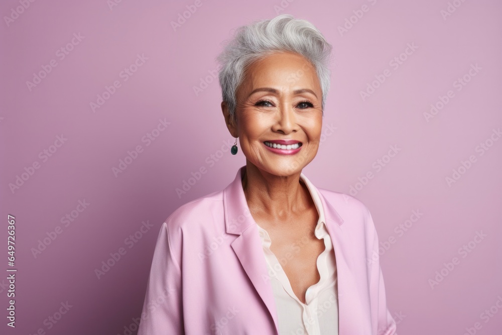 portrait of a happy Filipino woman in her 90s wearing a chic cardigan against a pastel or soft colors background portrait of a happy Filipino woman in her 90s wearing a chic cardigan against a pastel or soft colors background