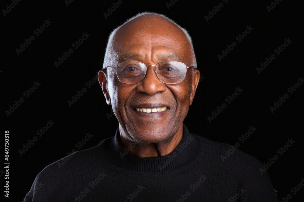 medium shot portrait of a Kenyan man in his 70s wearing a chic cardigan against a white background medium shot portrait of a Kenyan man in his 70s wearing a chic cardigan against a white background