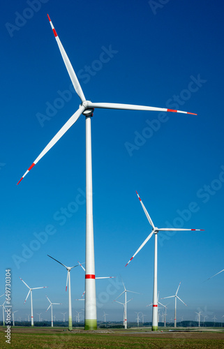 Large wind farm on agricultural area at Paderborn, North Rhine-Westphalia, Germany, Europe