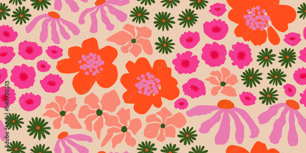 Exotic hand drawn flowers, seamless patterns with floral for fabric, textiles, clothing, wrapping paper, cover, banner, home decor, abstract backgrounds.