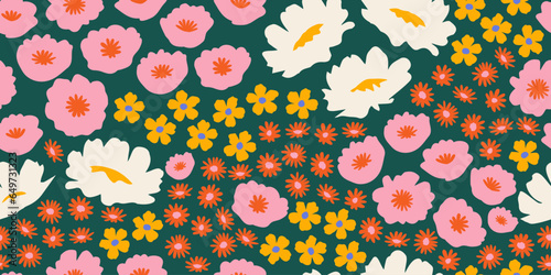 Exotic hand drawn flowers, seamless patterns with floral for fabric, textiles, clothing, wrapping paper, cover, banner, home decor, abstract backgrounds.