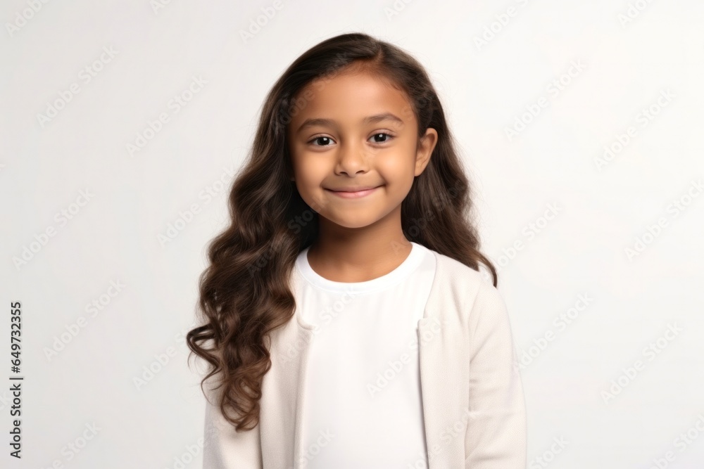 medium shot portrait of a confident Filipino child female wearing a chic cardigan against a white background medium shot portrait of a confident Filipino child female wearing a chic cardigan against a white background