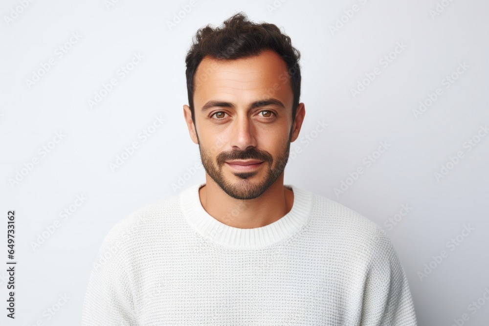 Fototapeta premium medium shot portrait of a confident Israeli man in his 30s wearing a cozy sweater against a white background