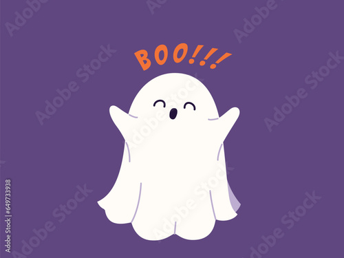 Cute halloween ghost vector illustration. Childish scary boo character