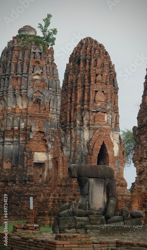 The ruin temple of Wat Mahathat historical park, famous attraction in Ayuttaya.