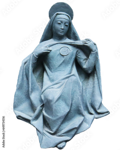 Figures with scenes of medieval life on cathedral door isolated PNG photo with transparent background. Part of antique old door. High quality cut out scene element. Realistic image overlay