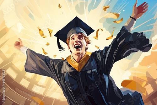 Graduation: A proud graduate in a cap and gown celebrates their academic achievement,Generated with AI