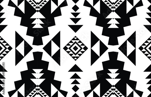 aztec seamless pattern.  rug textile print texture Tribal design, geometric symbols for logo, cards, fabric decorative works. traditional print vector illustration. on black and white background.