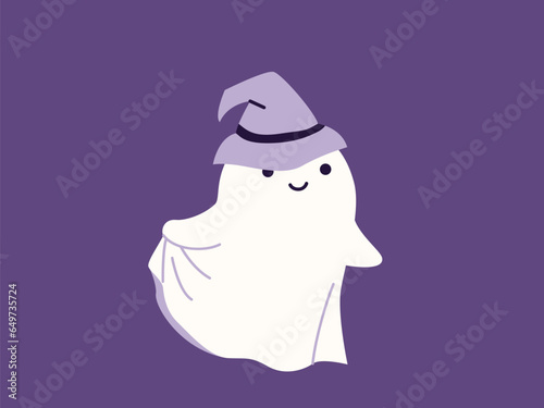 Cute halloween ghost vector illustration. Childish scary boo character