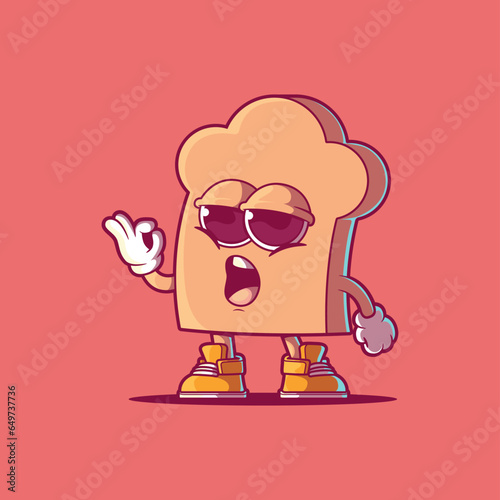 Slice of bread character toasted vector illustration. Food, funny, brand design concept.