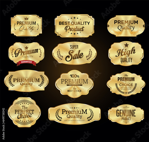Golden metal plates premium quality collection on black background