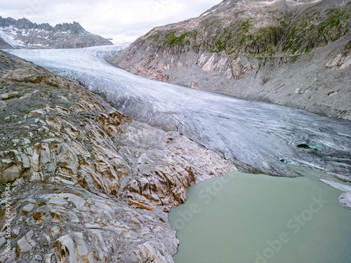 glacier in switzerland Rhonegletscher, glacier tainier, top view, global warming photo