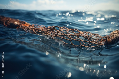 A fishing net peacefully floats on top of a body of water, creating a tranquil scene. This image can be used to depict the calmness of nature or to illustrate the fishing industry.