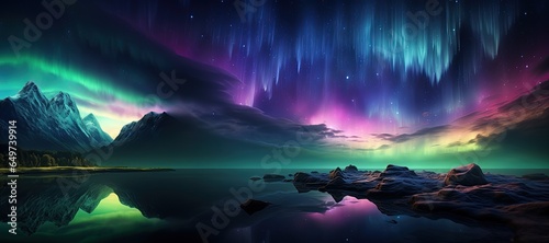 Aurora Borealis  A dazzling display of the Northern Lights  painting the night sky with vibrant colors.Generated with AI