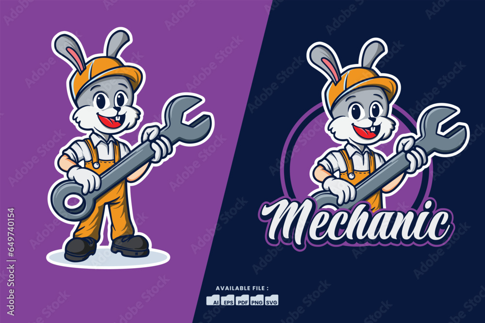 Cute Bunny mechanic mascot vector illustration