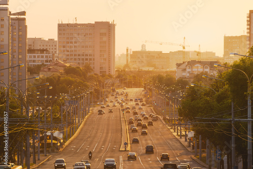 Photography An avenue of the city on sunset in summer