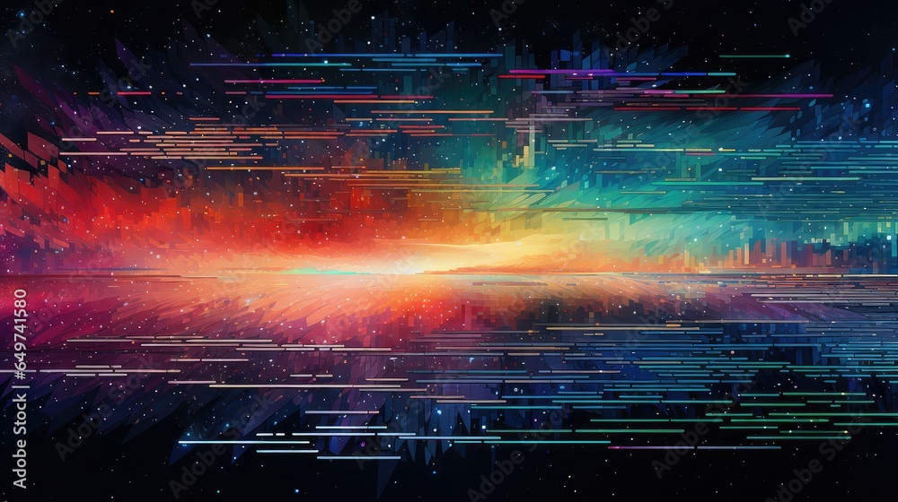 Obraz premium galaxy glitch pixelated universe illustration noise space, pixel defect, technology black galaxy glitch pixelated universe