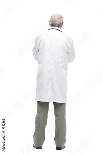 elderly competent doctor with a stethoscope. isolated on a white © ASDF