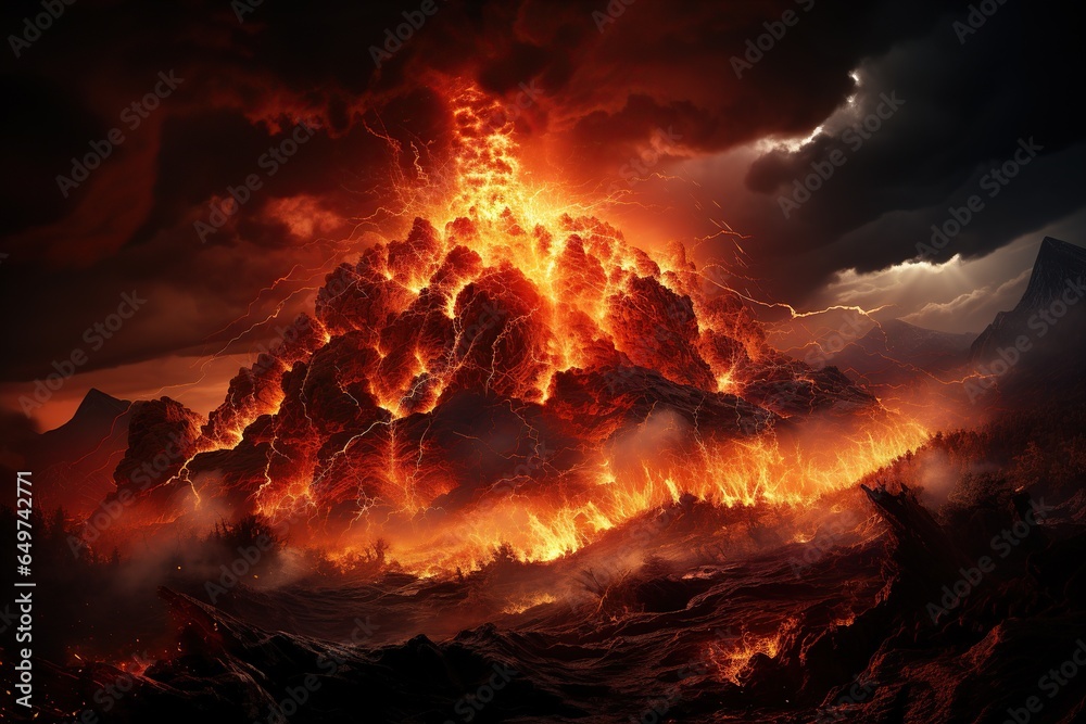 Volcanic Eruption spewing ash and lava, creating a fiery and hazardous scene.Generated with AI Volcanic Eruption spewing ash and lava, creating a fiery and hazardous scene.Generated with AI