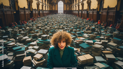 Bureaucracy and digitization, endless files and documents, stacks and piles, mountains of documents