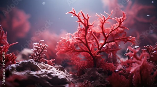 Red algae rhodophyta. Abstract close-up, selective focus, and creative lighting photo