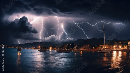 Stormy Night Above La Ciotat  Dramatic Shot of Lightning Flash and Clouds over the Sea