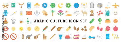 Big set of arabic culture icon (Flat fill version)