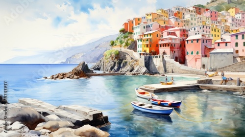 Italy Painting - Print from Original Watercolor Painting  Cinque Terre .
